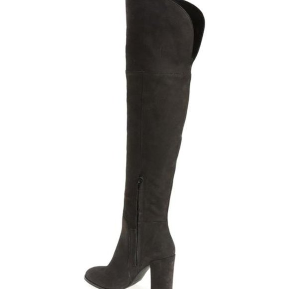 KENNETH COLE Women's Black Nubuck Leather Over The Knee Chunky Heel Boots 9 - Picture 2 of 8